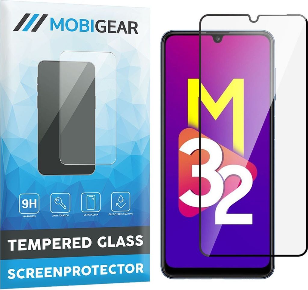 Mobigear Premium Samsung Galaxy M32 4G Panzerglas Gehärtetes Glas Displayschutz - Hüllenfreundlich - Schwarz