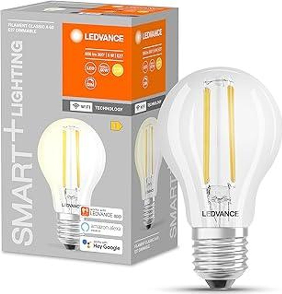 LEDVANCE Smarte LED-Lampe mit WiFi Technologie, Sockel E27, dimmbar, warmweiß (2700K), ersetzt Glühlampen mit 60W, steuerbar mit Alexa, Google As...