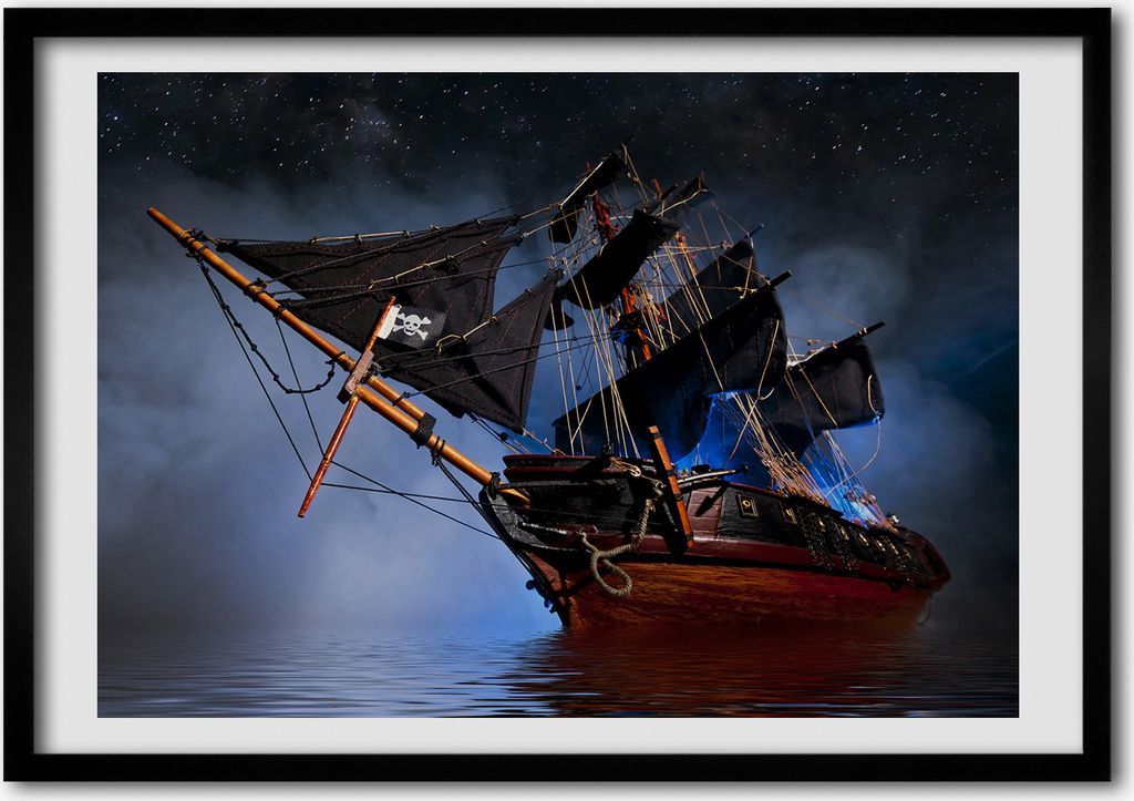 Bild - Bilder - Bilderrahmen - 70 cm x 50 cm - MDF-Rahmen, Wandkunst Piratenschiff
