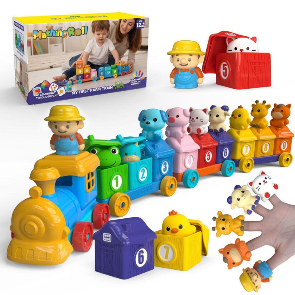 36-teiliges Montessori Zahlen-Zug Set mit Bauernhoftieren – Produktbild 