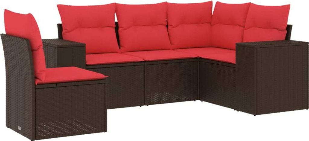 5-teiliges Gartensofa-Set mit Kissen, braun, Polyrattan