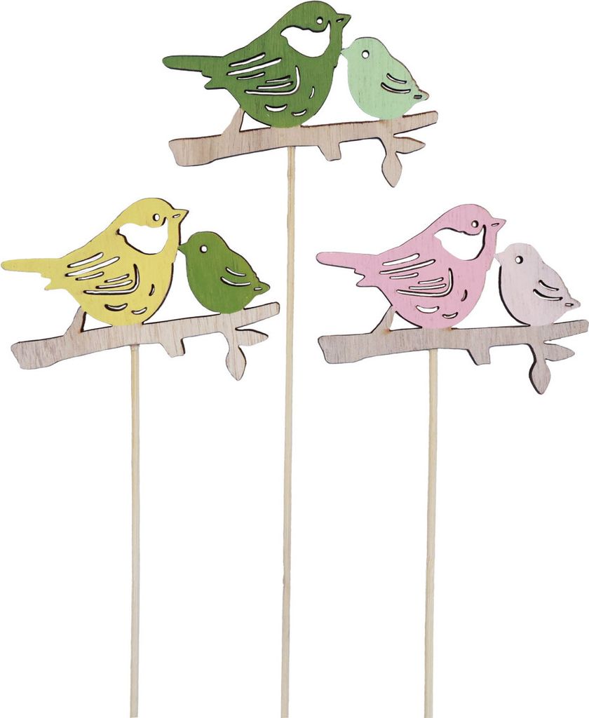 Frühlingsdeko Blumenstecker Holz Vögel 7×10cm 12St Garten Deko Pflanzenstecker