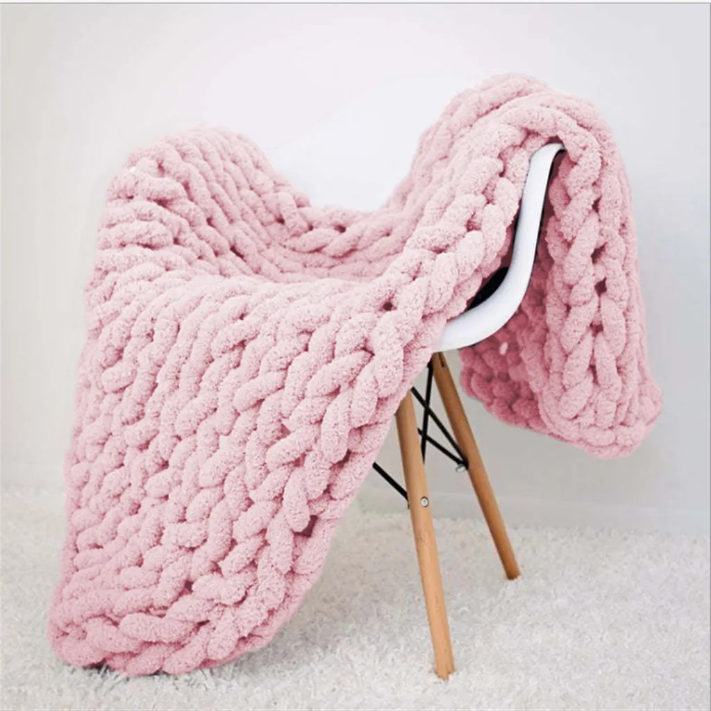 Plaid Rosa 80x80cm in Maglia Grossa Ciniglia - Decorazione Interni Luxury