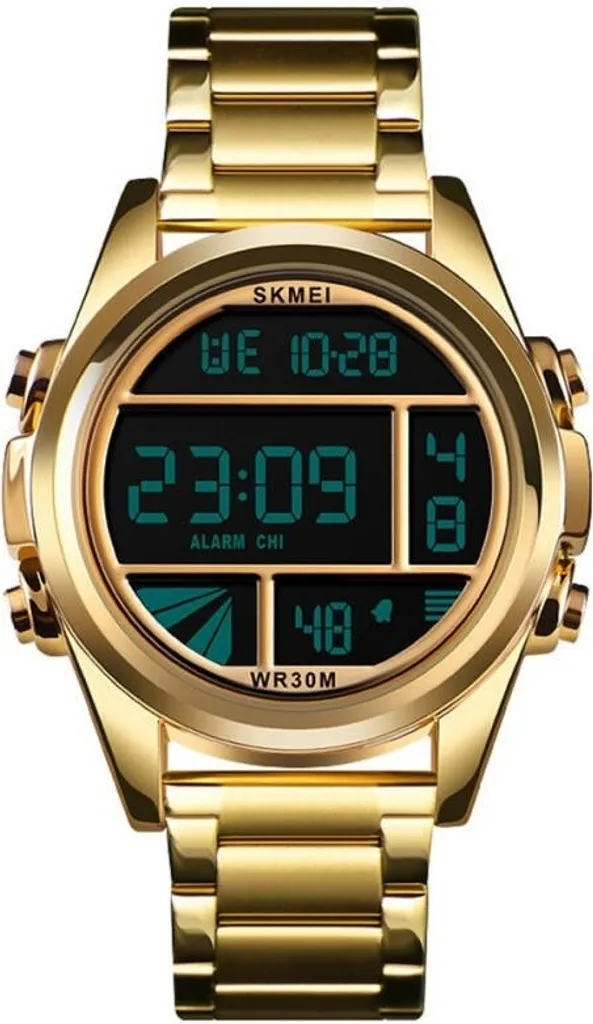 Montre étanche dorée SKMEI chic avec affichage numérique rétroéclairé