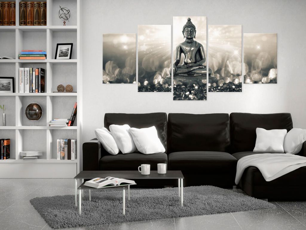 Akustikbild Buddha 200x100 cm Bilder Akustikschaum Hochleistungsschallabsorber Schallschutz Leinwand 5 tlg Wandbild Raumakustik Schalldämmung h-C-...