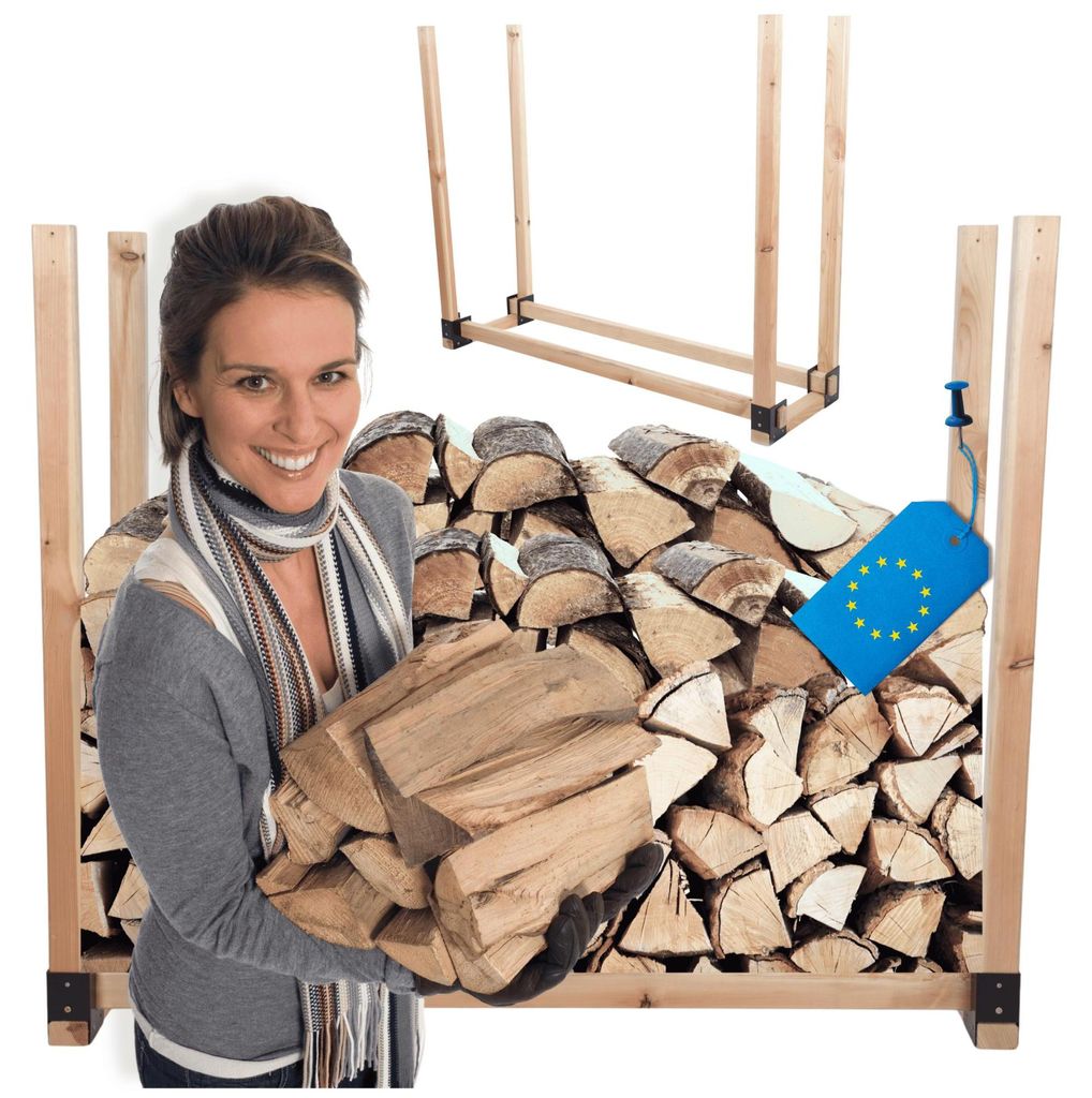 MODO24 Kaminholzregal, Holzunterstand, Brennholzregal, Holzlager, Brennholzständer, Aufbewahrung, Garten, Wetterfest, Massivholz, 150x116x40 cm, DRE