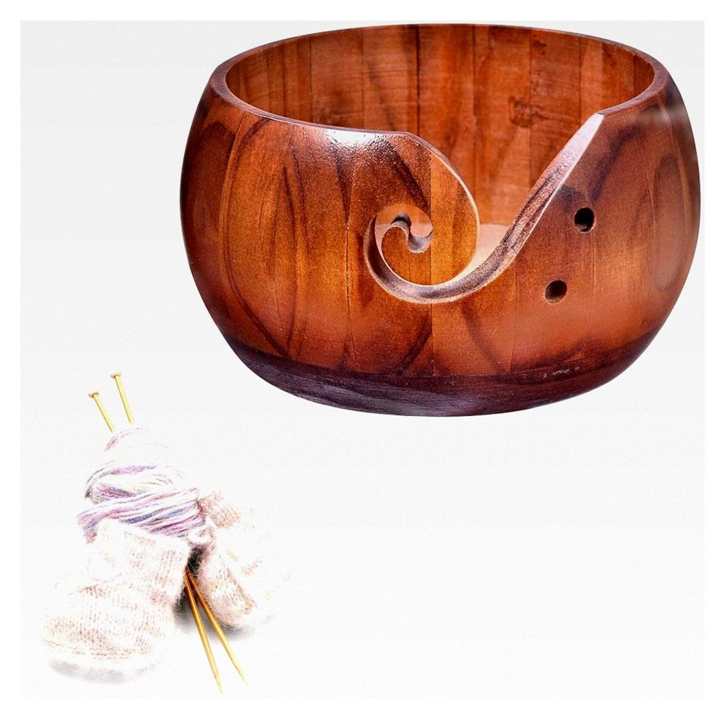 Garnschale aus Holz, Aufbewahrungsschale für Wollstrick mit Fadenschlitz und gebohrten Löchern, geeignet für Handarbeiten, Häkeln, Stricken und...