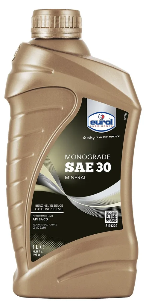 Huile pour Tondeuse et Tracteur SAE30 Eurol Monograde HD30 Bidon de 1L SS