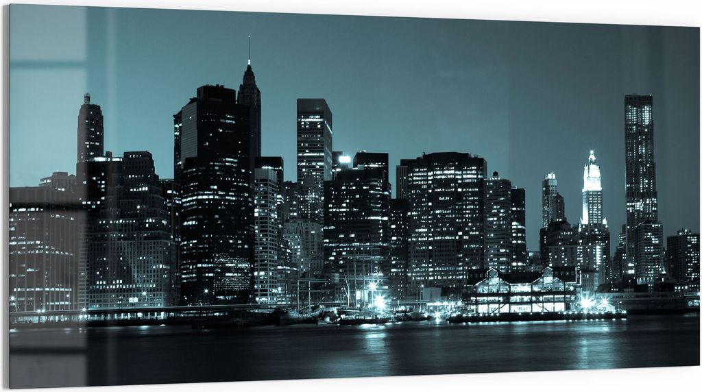 DEQORI Magnettafel Glas 100x50 cm 'Manhattan am Abend' beschreibbar Whiteboard