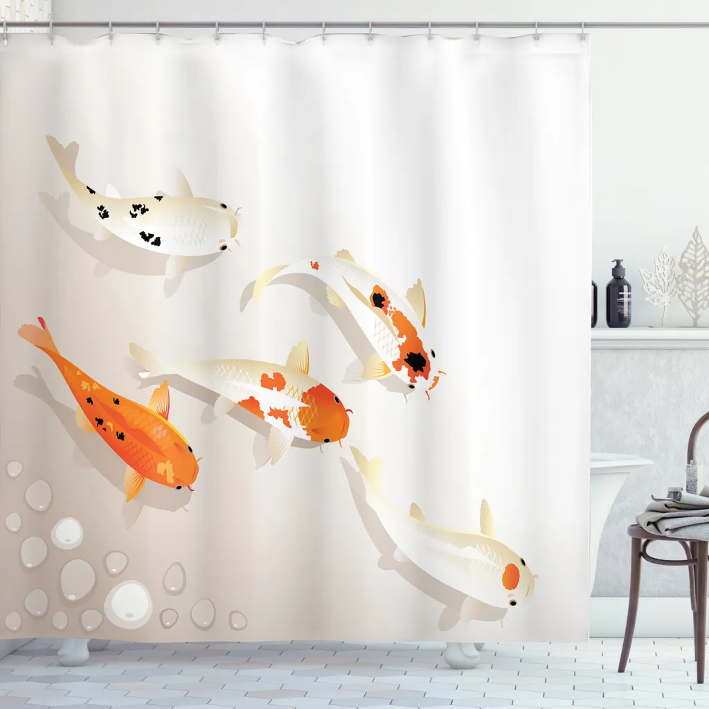 Tenda Doccia Pesci Koi 175x200 cm ABAKUHAUS Antimuffa e Lavabile