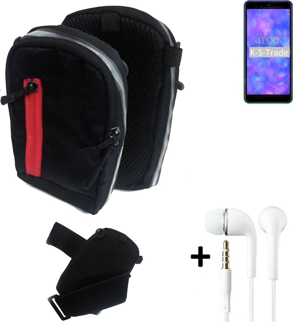 K-S-Trade Outdoor Gürteltasche Holster Umhängetasche + Kopfhörer kompatibel mit BQ Mobile BQ-5565L Fest schwarz Handy Tasche Case travelbag