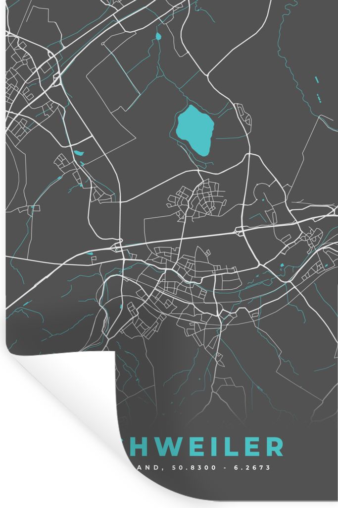 MuchoWow Wandtattoo Wandsticker Wandaufkleber Stadtplan - Karte - Deutschland - Blau - Eschweiler - Karte 80x120 cm Selbstklebend und Repositioni...
