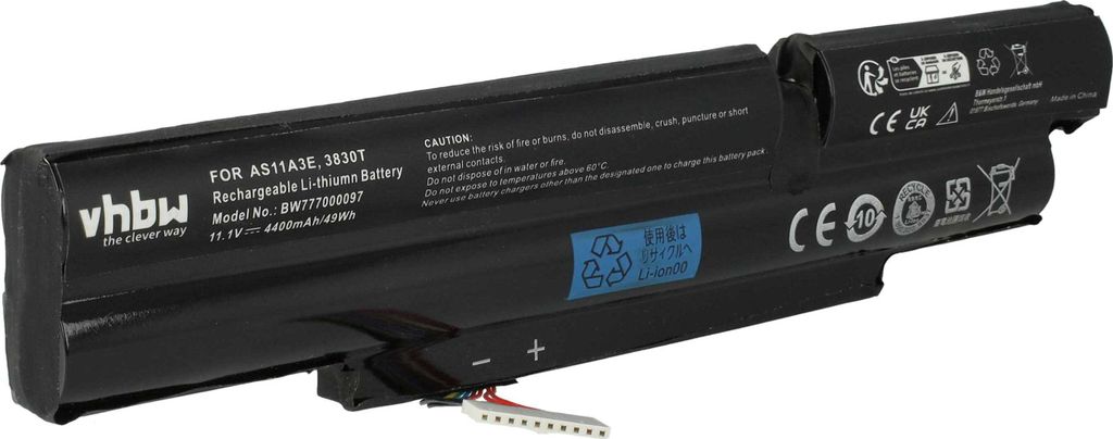 vhbw Akku kompatibel mit Acer Aspire TimelineX 3830TG-6412, 3830TG-6431, 3830TG-6494, 4830T, 3830TG-6642 Notebook (4400 mAh, 11,1 V, Li-Ion)