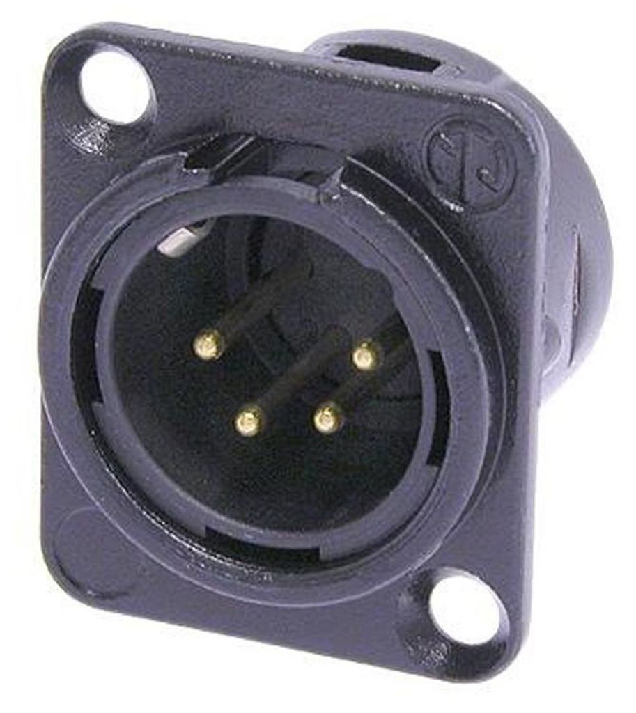 NEUTRIK XLR, 4-pol , Metall-, Löttechnik-Einbaustecker, vergoldete Kontakt(e), Type D, schwarz verchromt