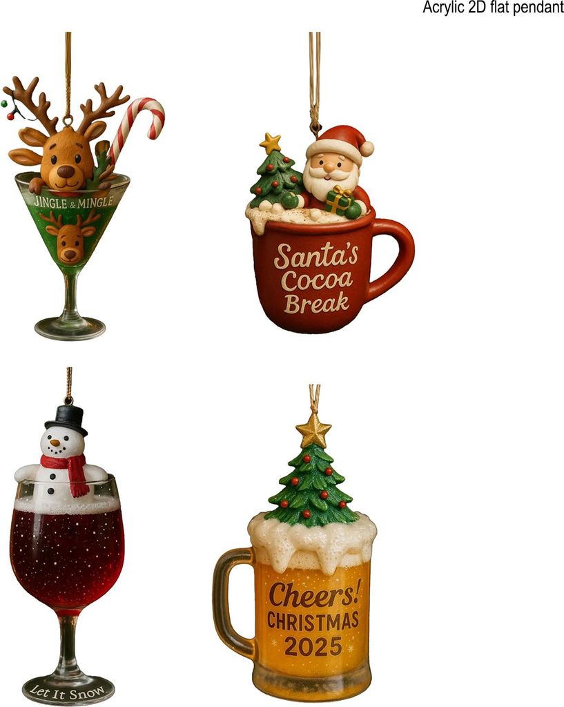 Weihnachtliche Getränkebecher-Ornamente aus Acryl zum Aufhängen für Baum, Auto, Spiegel – festliche Geburtstagsfeier-Essentials