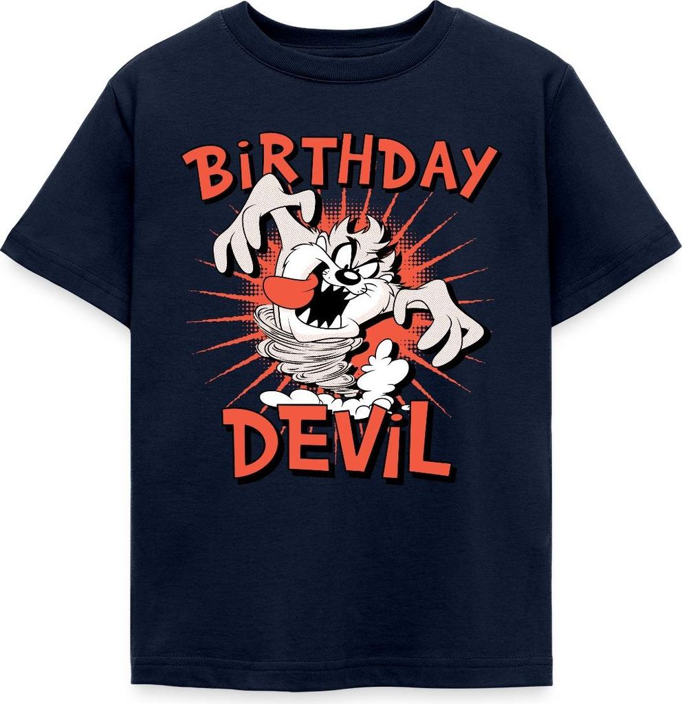 Spreadshirt Looney Tunes Taz Tasmanischer Teufel Geburtstag Kinder T-Shirt, 122/128 (7-8 Jahre), Navy