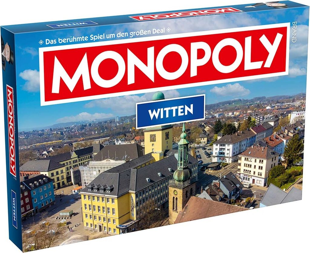 A Monopoly board game box featuring a cityscape of Witten, Germany.