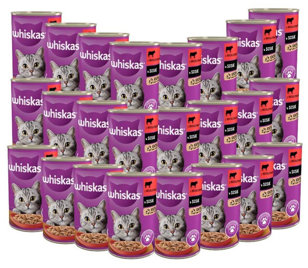 WHISKAS 1+ z Wołowiną w Sosie 24x400g Puszka Mokra karma Zdjęcie produktu 