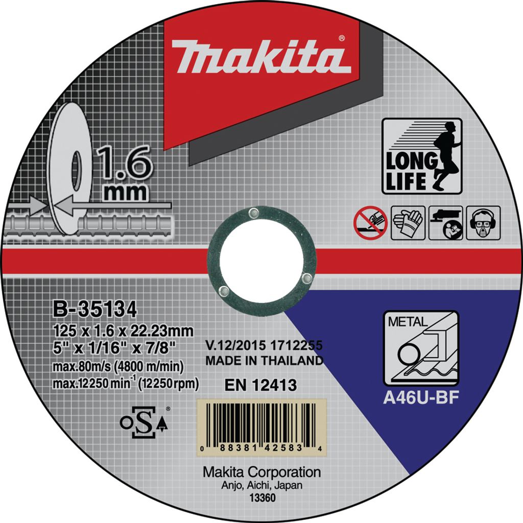 Makita Zubehör Trennscheibe 125 x 1,6 mm Metall – B-35134 – 10 Stück – B-35134