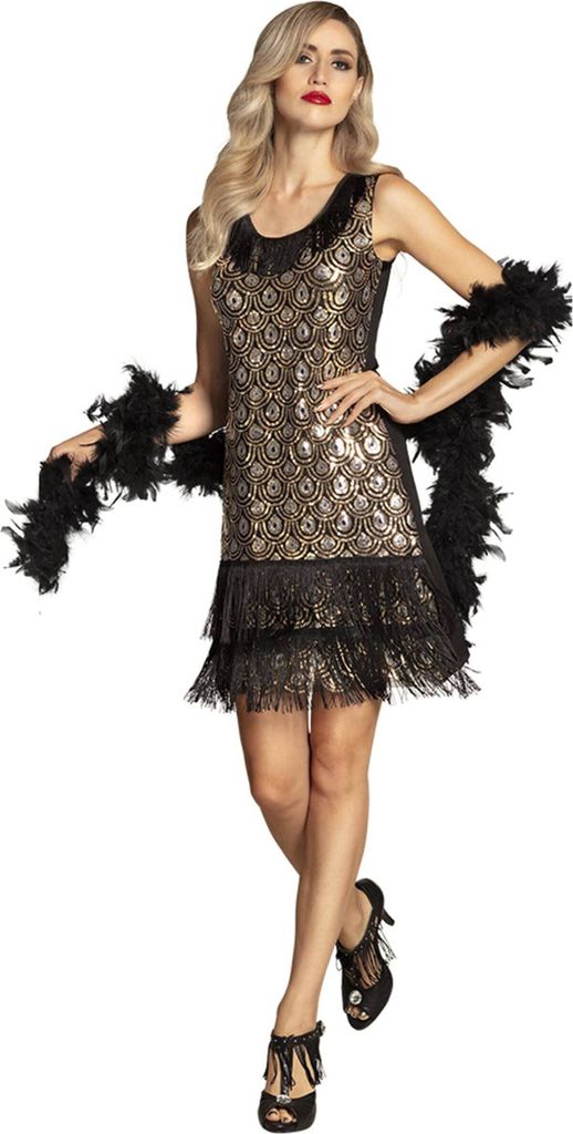 Charleston "Peacock" kostuum voor dames | Goud, zwart, Productafbeelding 