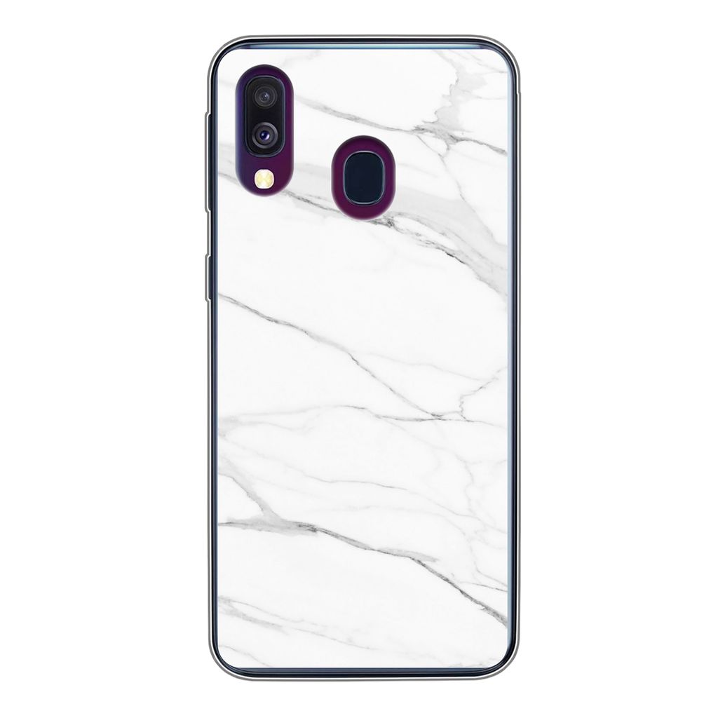 MuchoWow Handyhülle Schutzhülle Hülle für Samsung Galaxy A40 Marmor - Weiß - Linie - Muster - Luxus - Marmoroptik Silikon Softcase Handy Hü...