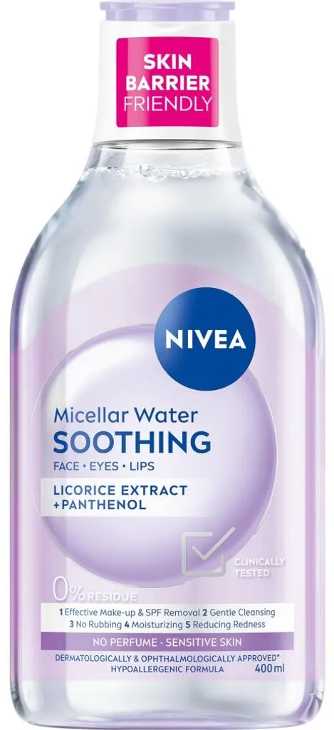 Eau micellaire apaisante 400 ml : démaquillant visage et yeux sensibles