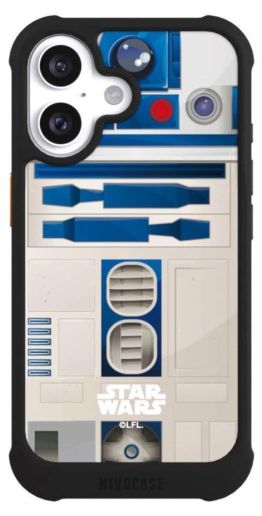 NIVOCASE Hülle für Apple iPhone 16 Stoßfeste Handyhülle NIVOmax Case Schwarz Fanartikel Star Wars R2D2