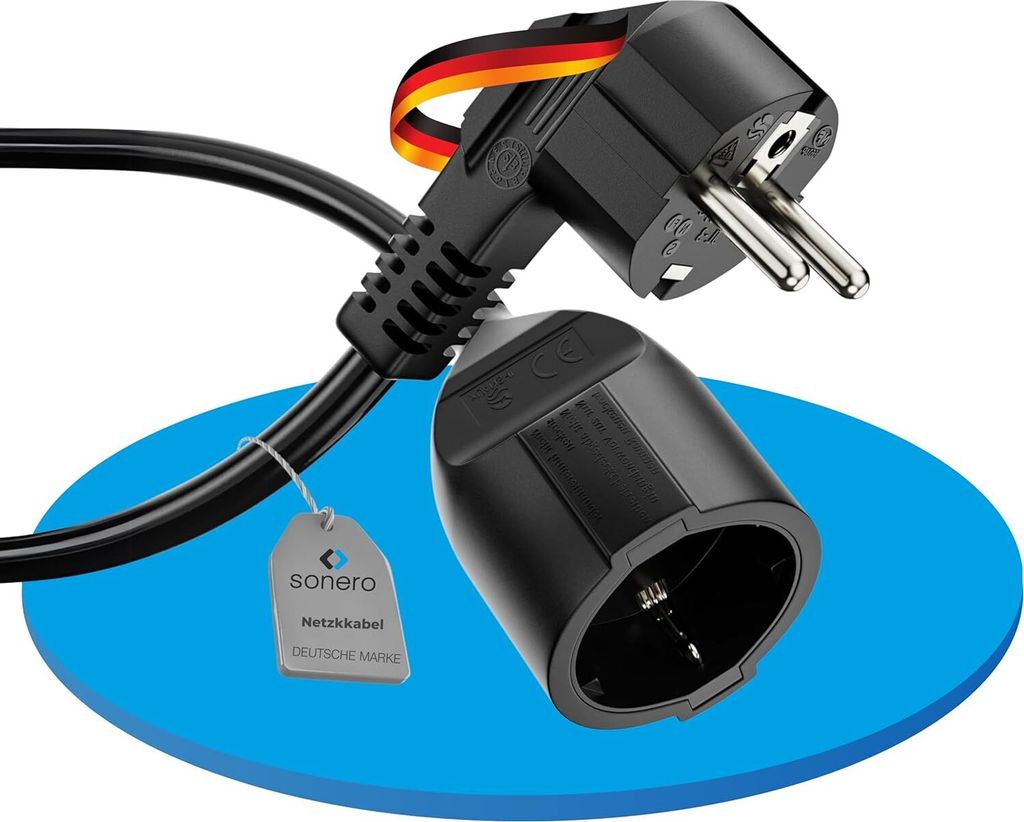 sonero Verlängerungskabel Stromkabel Verlängerung, 10,0m, Schutzkontakt Stecker auf Buchse, Strom Kabelverlängerung, Netzkabel, Steckdosenverlä...