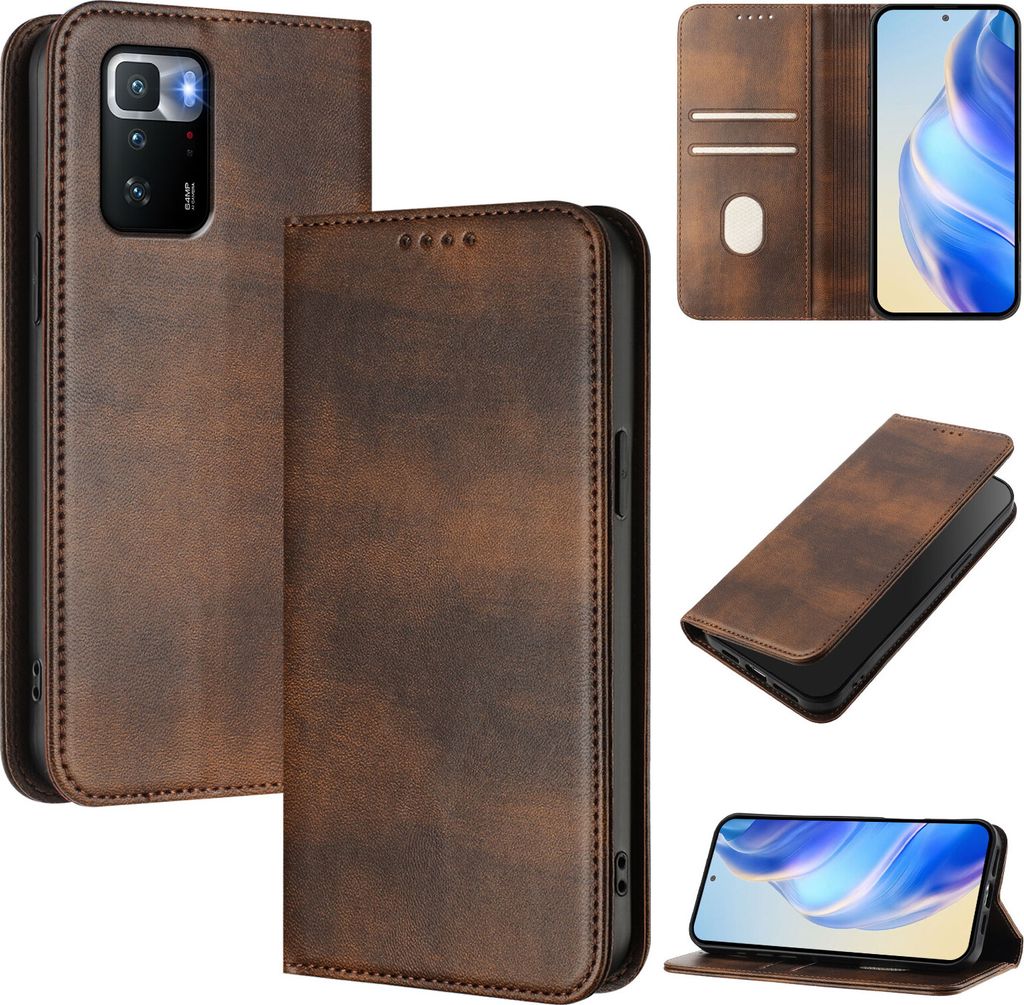 Handyhülle für Xiaomi Poco X3 GT, Vintage Leder RFID Schutz Kartenfach Standfunktion Magnetische Klapphülle Braun