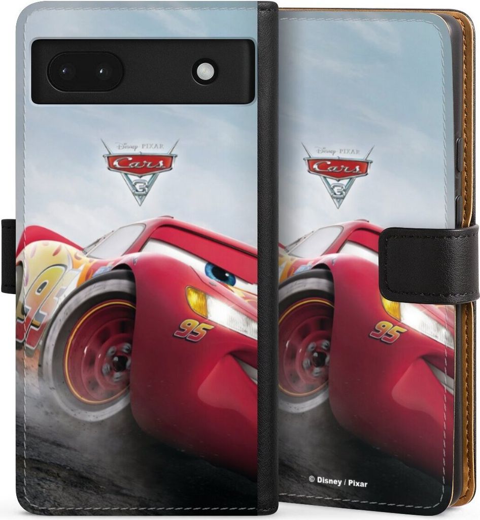 DeinDesign Klapphülle für Google Pixel 6a Handytasche Lederhülle Tasche Cars Lightning Mcqueen 95 Offizielles Lizenzprodukt