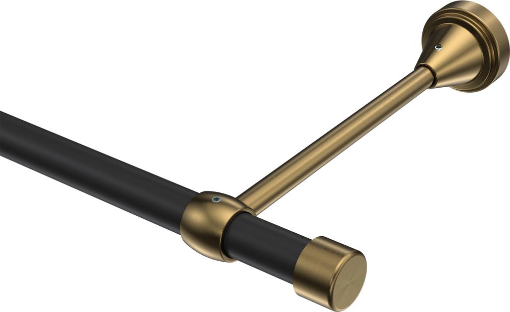 Interdeco Gardinenstange / Vorhangstange Schwarz / Messing Antik, Typ Primus Lucan (Kappe), 16 mm Ø 1-läufig, 440 cm