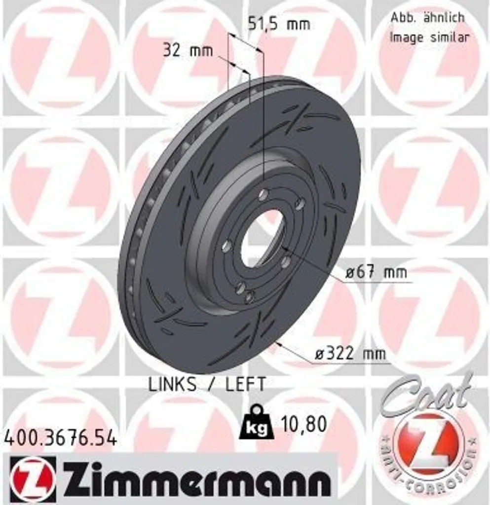 Disque de frein Zimmermann Coat Z anti-corrosion pour Mercedes C218 CLS