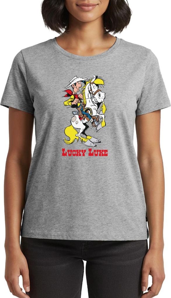 Spreadshirt Lucky Luke mit Pferd Jolly Jumper Frauen Premium T-Shirt, 3XL, Grau meliert