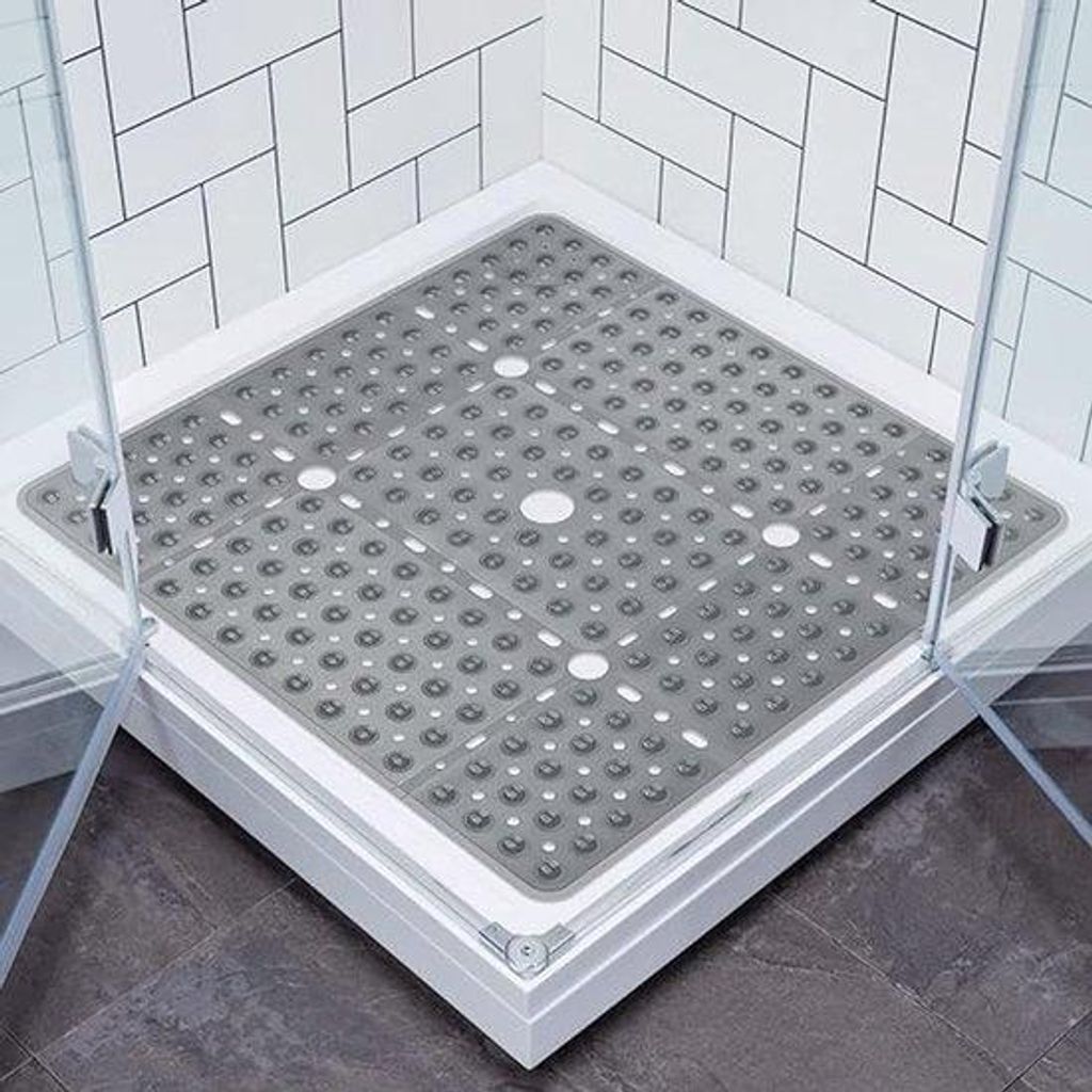 Famanu Duschmatte Antirutsch 70 x 70 cm - Extra große Duschmatte mit Saugnäpfen und Abflusslöchern