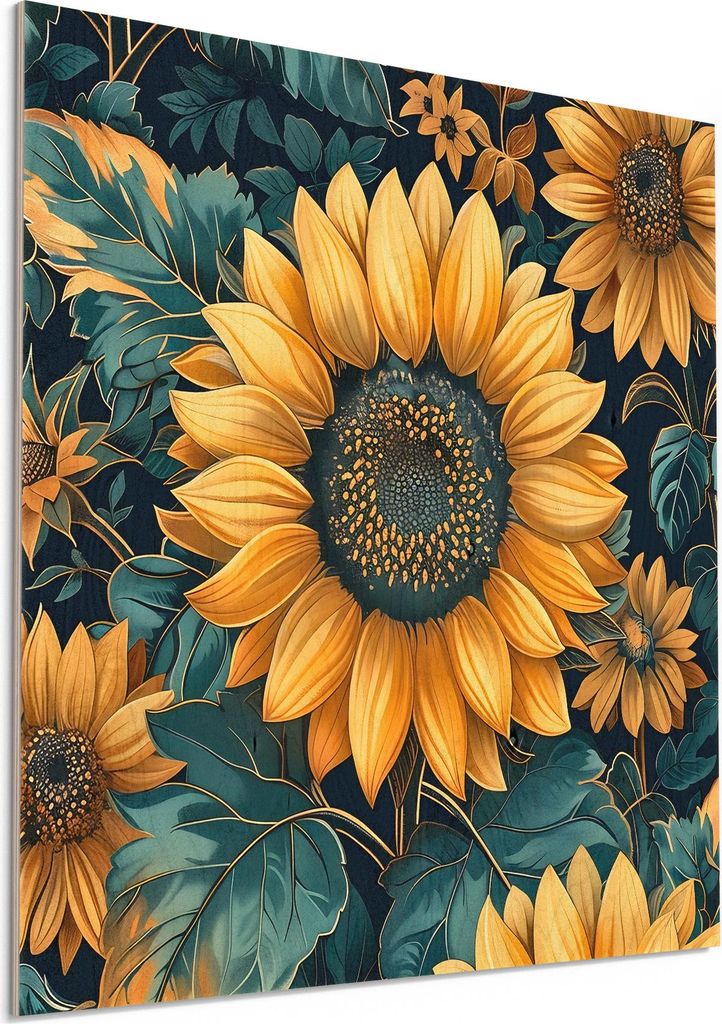 DEQORI Holzbild 50x50 cm 'Strahlende Blüten' Bild auf Holz Wandbild Kunstdruck nachhaltig
