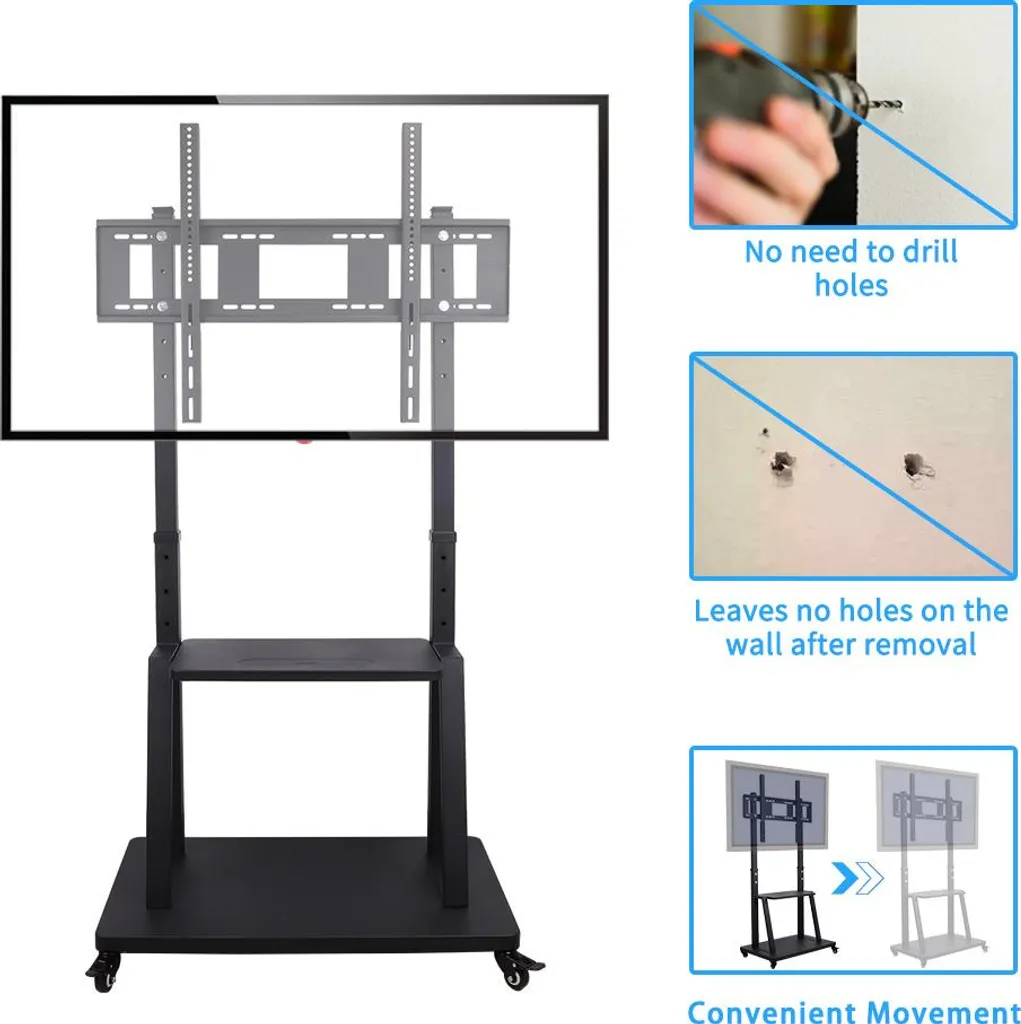 Support TV sur Pied avec Colonne Ajustable - Mobilier Robuste Multimédia