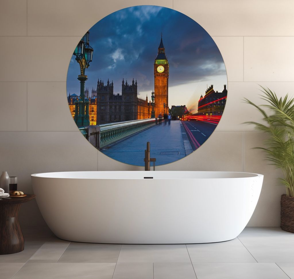 Wallario wasserfestes Poster selbstklebend 120 x 120 cm, London- Big Ben bei Nacht, Badezimmerposter Spritzschutz mit Hochglanzoberfläche in Glaso...