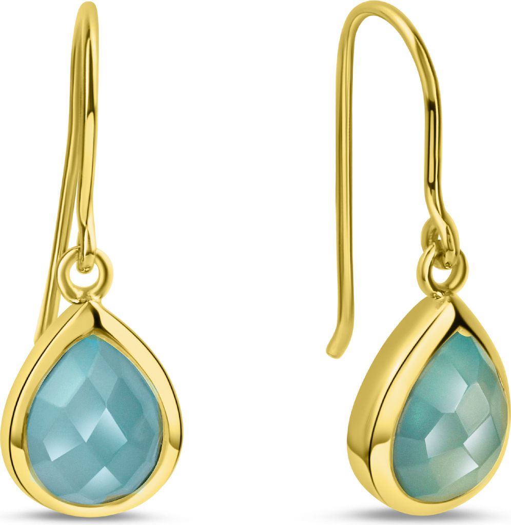 Jamelli Ohrringe 925/- Sterling Silber 2,7cm gelb Chalcedon blau 300230031J