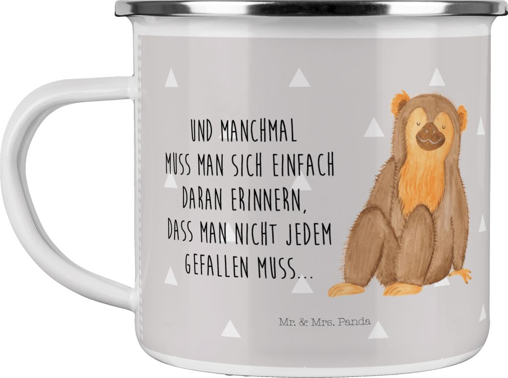 Mr. & Mrs. Panda Teetasse Affe - Grau Pastell - Geschenk, Pott, Emaille Tasse, emaillebecher, Outdoor Becher, Wildtiere, Selfcare, Teebecher, Liebe...