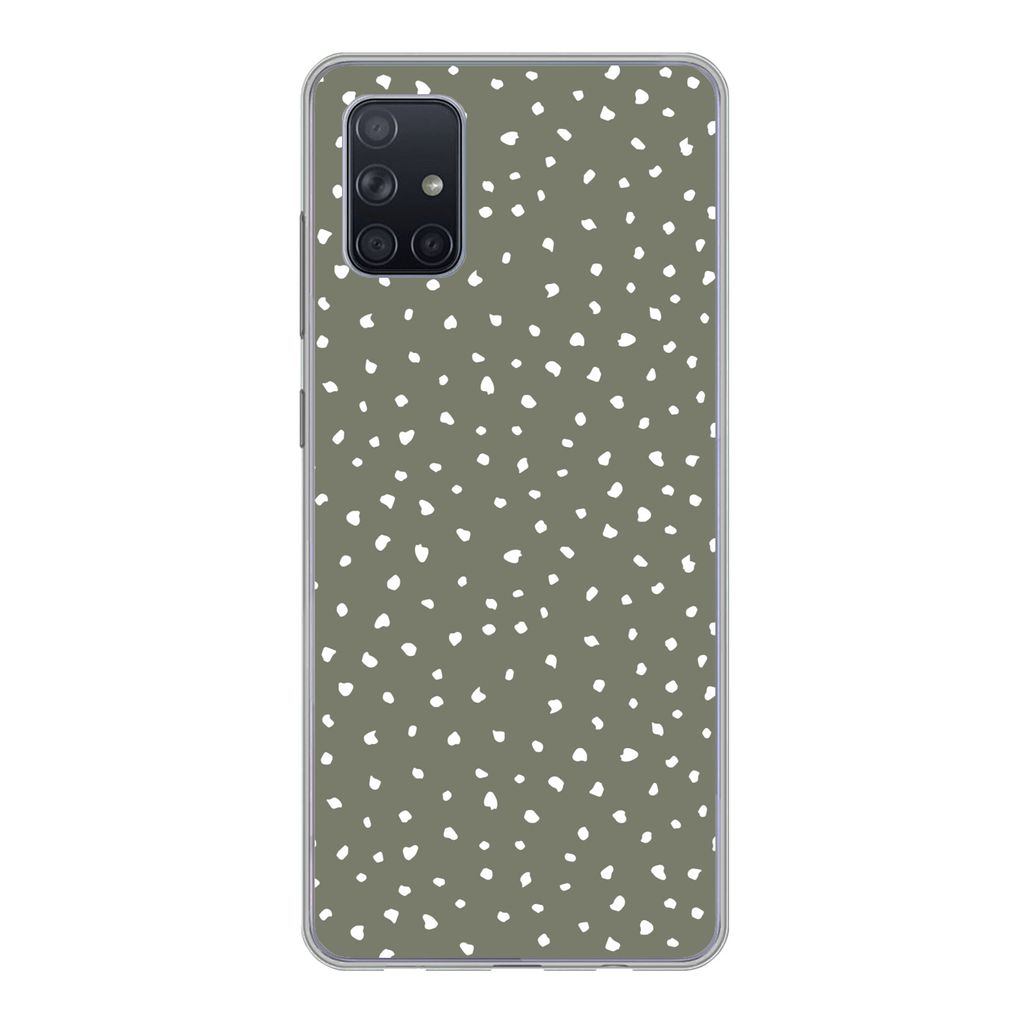MuchoWow Handyhülle Schutzhülle Hülle für Samsung Galaxy A71 Polka dots - Grün - Weiß Silikon Softcase Handy Hülle - Kartenbesitzer