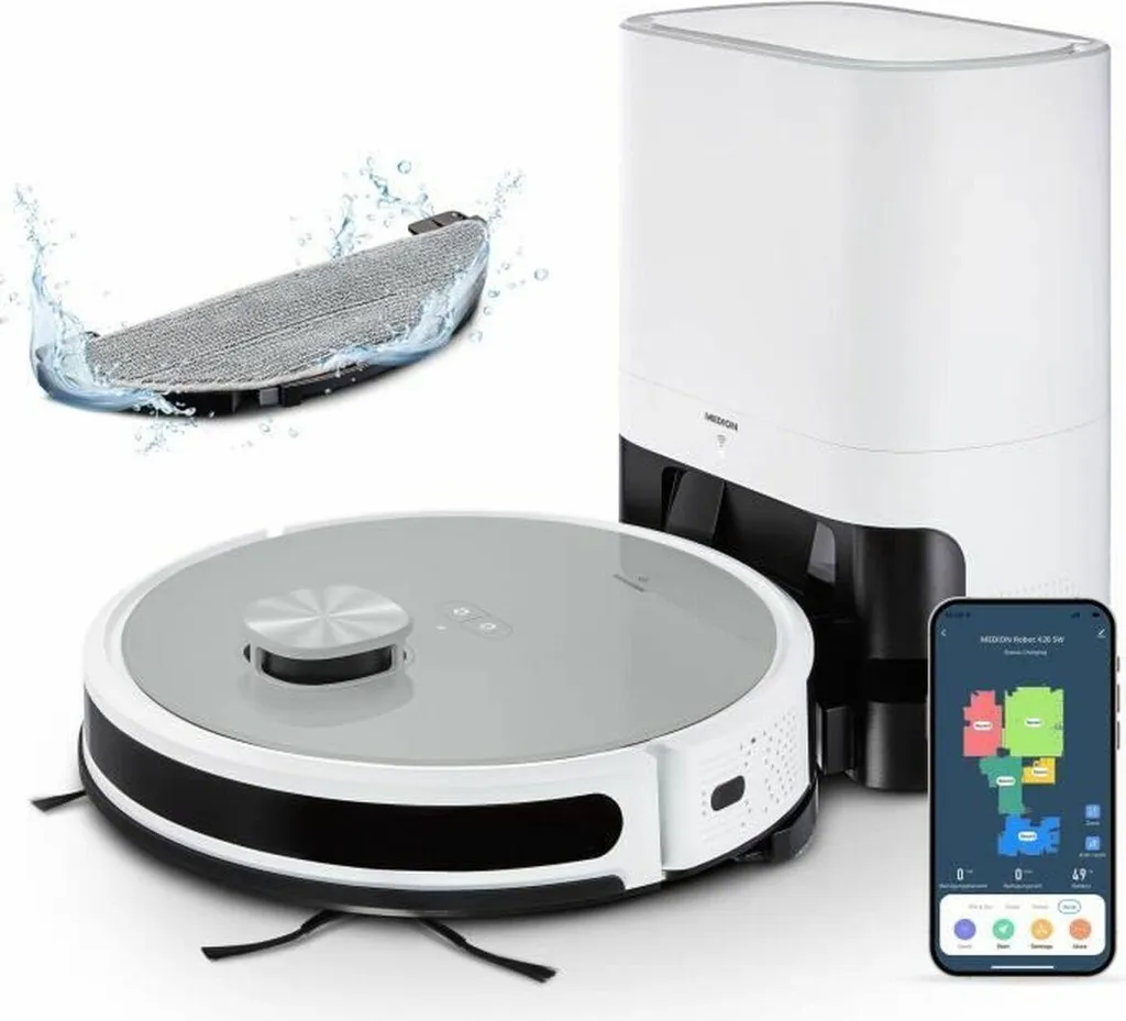 Robot aspirateur autonome Medion haute puissance 3000 PA 600 ml bac