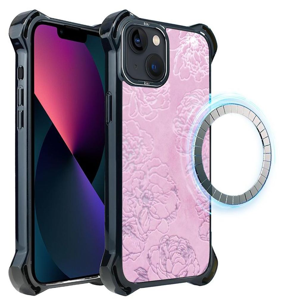 Schutzhülle für das iPhone 13, MagSafe-kompatibel, verstärkte Ecken, schwarz, Rosa Pfingstrosen