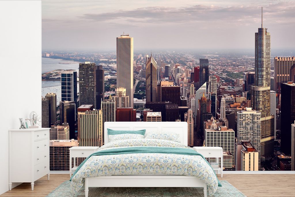 MuchoWow Fototapete für Wohnzimmer oder Schlafzimmer Wandtapete Vinyl Motivtapete Chicago - Büro - Wasser - 600x400 cm - Vinyltapeten