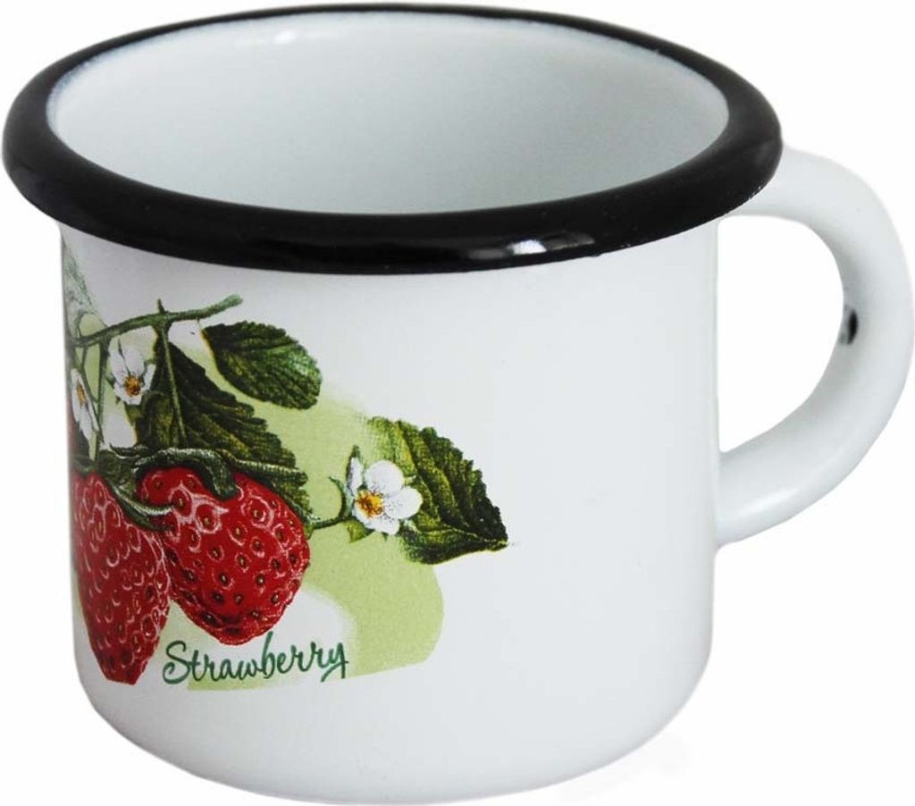 I01021/2 Strawberry Emaille Tasse Becher 0,25 Liter ca 9cm Durchmesser Blumen / Retro Nostalgie Geschirr 201734