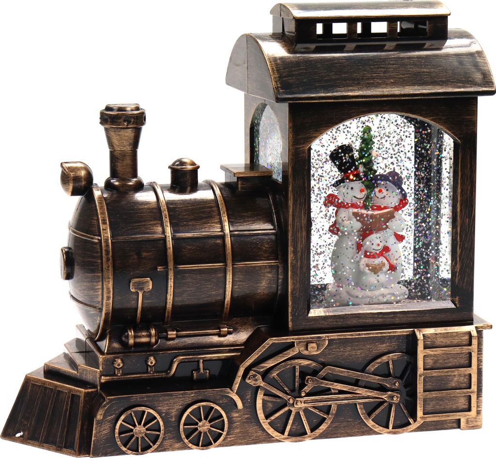 winterliche Lokomotive als Spieluhr, Licht & Glitzerantrieb, H19cm (9200080)