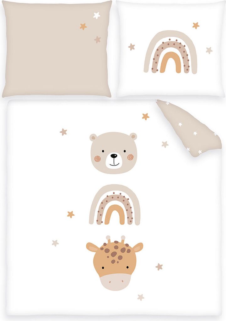 Babybettwäsche 80x80 & 35x40 – Wende-Bettwäsche Set für Wiege & Kinderwagen – Little Friends - 100% Baumwolle Renforcé
