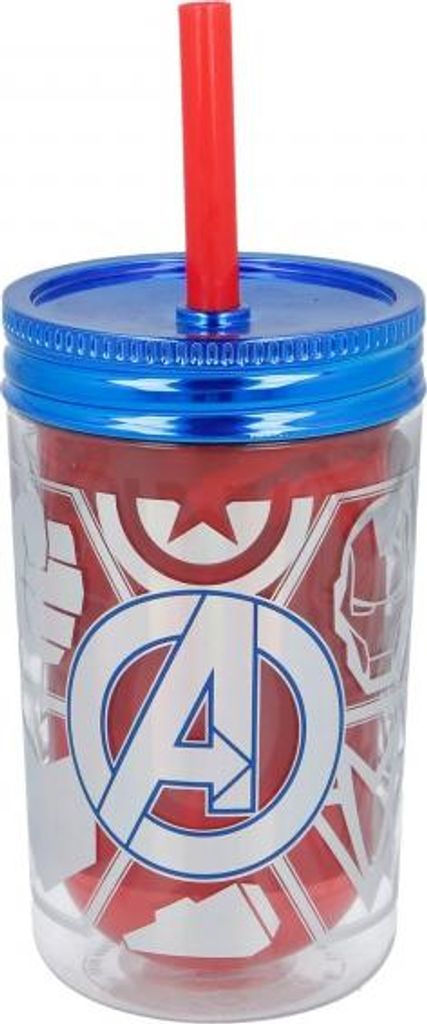 Kunststoff-Thermobecher mit Schraubverschluss und Strohhalm AVENGERS, 370ml, 13223
