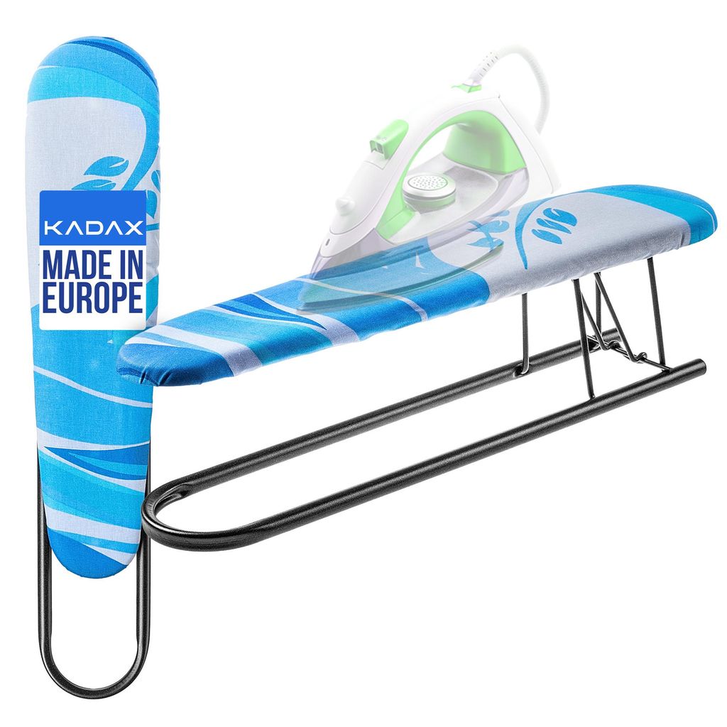 A product shot of a sleeve ironing board and an iron.