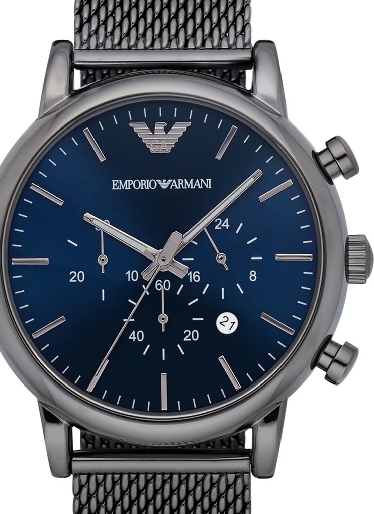 A close-up shot of an Emporio Armani watch.