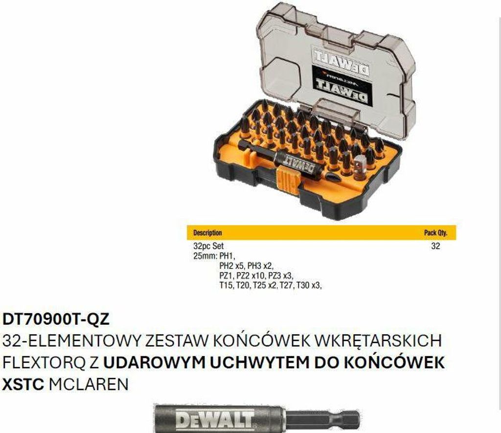 Dewalt Zestaw Końcówek Flextorq 32Cz. /Mcalren Zdjęcie produktu 